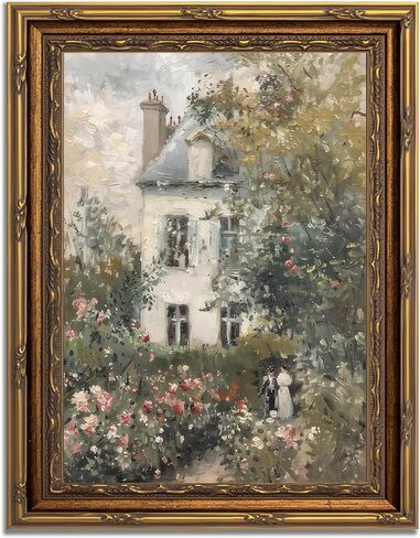 Gold Framed Vintage Floral Canvas Wall Art Rose Garden Painting Picture Wall Decor Neutral English Cottage Poster Print Artwork for Living Room Bedroom Country Home Decoration 9x11in in Saudi Arabia