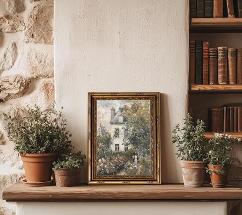 Gold Framed Vintage Floral Canvas Wall Art Rose Garden Painting Picture Wall Decor Neutral English Cottage Poster Print Artwork for Living Room Bedroom Country Home Decoration 9x11in in Saudi Arabia