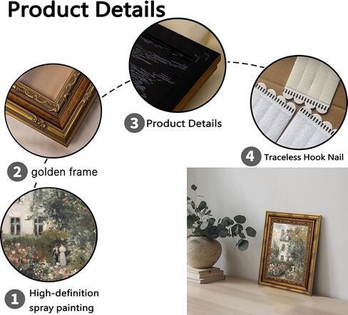 Gold Framed Vintage Floral Canvas Wall Art Rose Garden Painting Picture Wall Decor Neutral English Cottage Poster Print Artwork for Living Room Bedroom Country Home Decoration 9x11in in Saudi Arabia