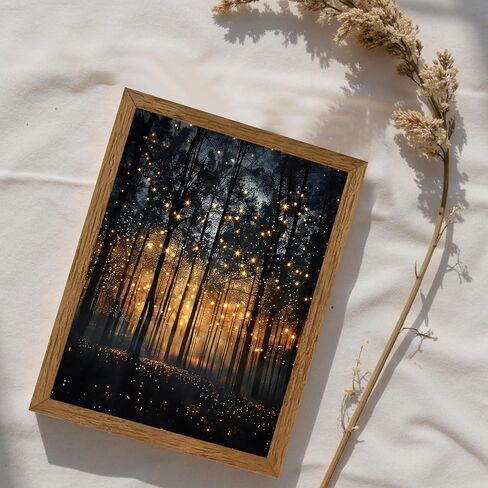 JLTULT Framed Enchanted Forest Firefly Canvas Wall Art, Dark ​Twilight Landscape Wall Decor, Rustic Botanical Nature Tree Art Prints for Bedroom Living Room Office Decoration 8x10 inch Easy to Hang in Saudi Arabia