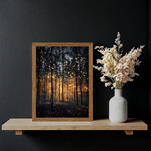 JLTULT Framed Enchanted Forest Firefly Canvas Wall Art, Dark ​Twilight Landscape Wall Decor, Rustic Botanical Nature Tree Art Prints for Bedroom Living Room Office Decoration 8x10 inch Easy to Hang in Saudi Arabia