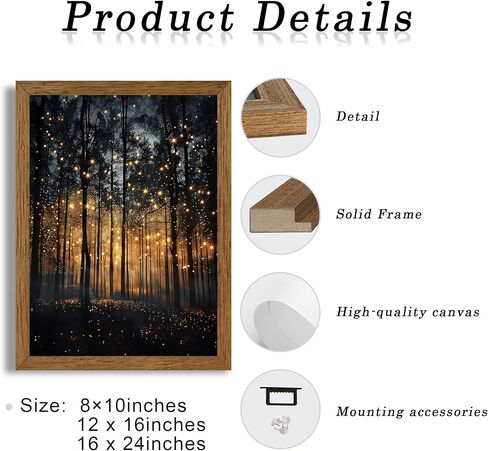 JLTULT Framed Enchanted Forest Firefly Canvas Wall Art, Dark ​Twilight Landscape Wall Decor, Rustic Botanical Nature Tree Art Prints for Bedroom Living Room Office Decoration 8x10 inch Easy to Hang in Saudi Arabia