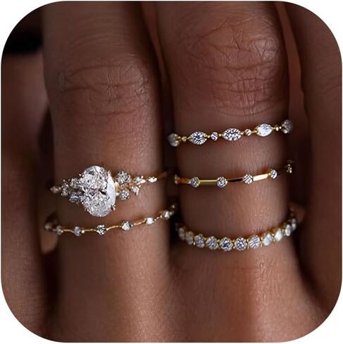Engagement Rings for Women Non Tarnish Gold Wedding Ring Set Cubic Zirconia Crystal Promise Jewelry Valentine Day Gift in Saudi Arabia