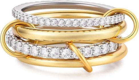 14K Gold Plated Interlocking Stackable Ring for Women Gold and Silver Tone Stackable Statement Ring with Cubic Zirconia Pave Eternity Bands Chunky Trendy Jewelry Gift in Saudi Arabia