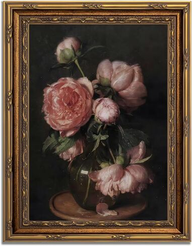 Gold Framed Vintage Floral Canvas Wall Art Rose Garden Painting Picture Wall Decor Neutral English Cottage Poster Print Artwork for Living Room Bedroom Country Home Decoration 9x11in in Saudi Arabia