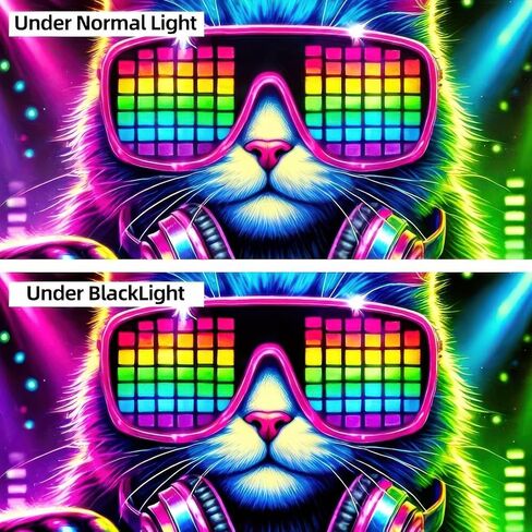 BlissYard Cat Blacklight DJ Tapestry 78x59 بوصة الأشعة فوق البنفسجية التفاعلية ضوء أسود موسيقى يتوهج في الظلام ملصق جدار هيبي للأشعة فوق البنفسجية لتزيين غرفة النوم وغرفة المعيشة والأعمال الفنية وغرفة المنزل وخلفية الحفلات in Kuwait