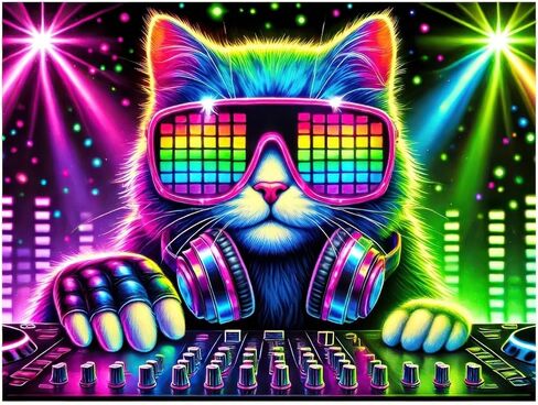 BlissYard Cat Blacklight DJ Tapestry 78x59 بوصة الأشعة فوق البنفسجية التفاعلية ضوء أسود موسيقى يتوهج في الظلام ملصق جدار هيبي للأشعة فوق البنفسجية لتزيين غرفة النوم وغرفة المعيشة والأعمال الفنية وغرفة المنزل وخلفية الحفلات in Kuwait