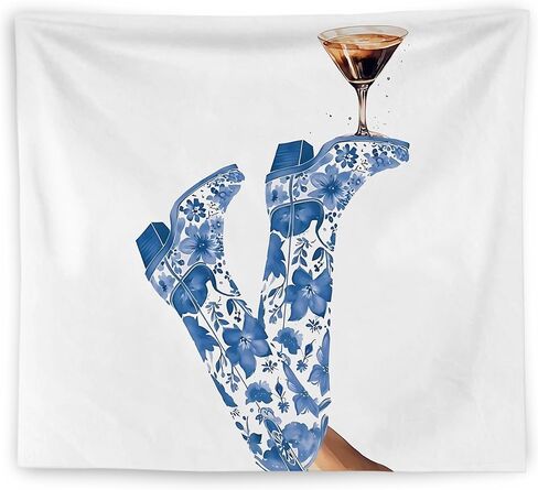 WNAGT Western Tapestry, Preppy Light Blue Cowgirl Boots Martini Tapestry Wall Hanging, Western Cowgirl Wall Blanket Decor for Girls Bedroom Room College Dorm Apartment Home Bar, 50x60 Inch in Kuwait
