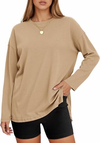 Tankaneo Womens Long Sleeve T Shirts Gym Crewneck Basic Tee Oversized Tops Workout Sweatshirts Loose Fit 2025 in Saudi Arabia