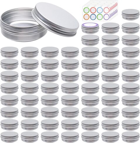 64Pack 2oz Aluminum Tin Jars, Metal Round Tins with Screw Lid for Lotion Bars, Balms, Cream, Salve, Spices, Toiletries in Saudi Arabia