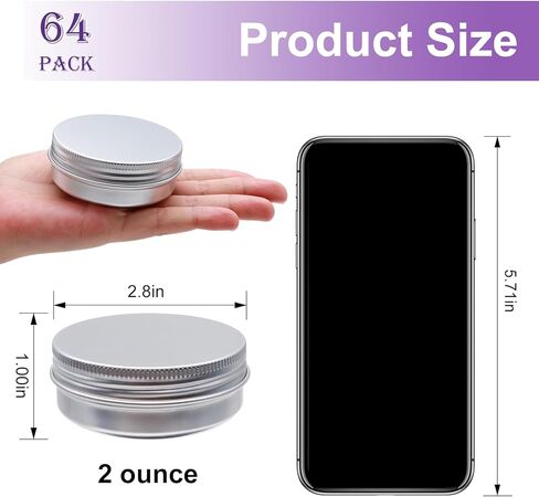 64Pack 2oz Aluminum Tin Jars, Metal Round Tins with Screw Lid for Lotion Bars, Balms, Cream, Salve, Spices, Toiletries in Saudi Arabia