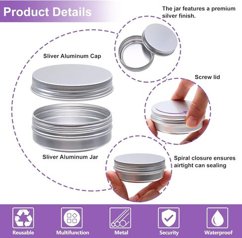 64Pack 2oz Aluminum Tin Jars, Metal Round Tins with Screw Lid for Lotion Bars, Balms, Cream, Salve, Spices, Toiletries in Saudi Arabia