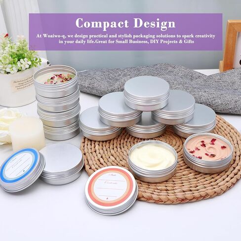 64Pack 2oz Aluminum Tin Jars, Metal Round Tins with Screw Lid for Lotion Bars, Balms, Cream, Salve, Spices, Toiletries in Saudi Arabia