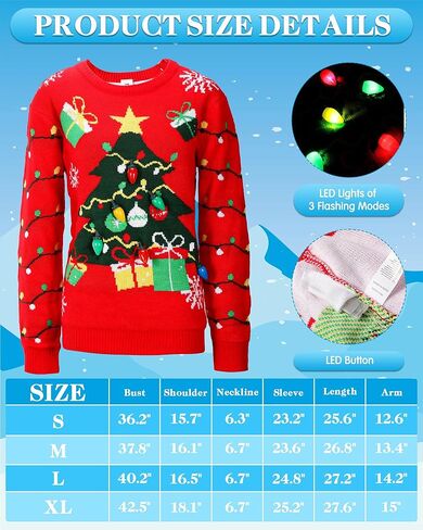 Liitrsh Light up Ugly Christmas Sweater for Women 2025 with LED Knitted Xmas Tree Pullover Hat Socks Couples Men Holiday in Saudi Arabia