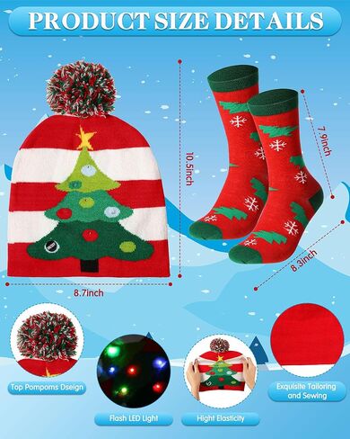 Liitrsh Light up Ugly Christmas Sweater for Women 2025 with LED Knitted Xmas Tree Pullover Hat Socks Couples Men Holiday in Saudi Arabia