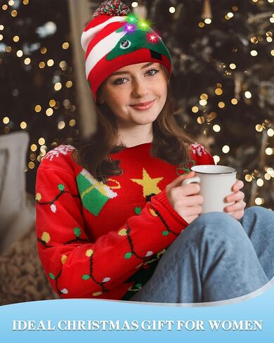 Liitrsh Light up Ugly Christmas Sweater for Women 2025 with LED Knitted Xmas Tree Pullover Hat Socks Couples Men Holiday in Saudi Arabia