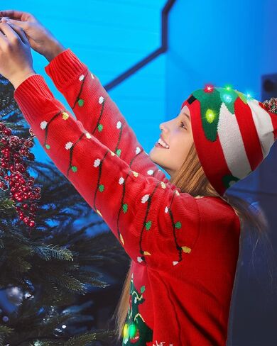 Liitrsh Light up Ugly Christmas Sweater for Women 2025 with LED Knitted Xmas Tree Pullover Hat Socks Couples Men Holiday in Saudi Arabia
