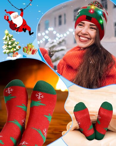 Liitrsh Light up Ugly Christmas Sweater for Women 2025 with LED Knitted Xmas Tree Pullover Hat Socks Couples Men Holiday in Saudi Arabia