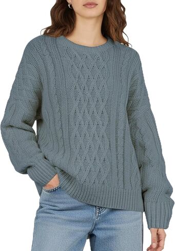 Buauty Women's Oversized Chunky Cable Knit Crewneck Sweater Fall Winter Long Sleeve Casual Pullover Tops Daily Outfits in Saudi Arabia