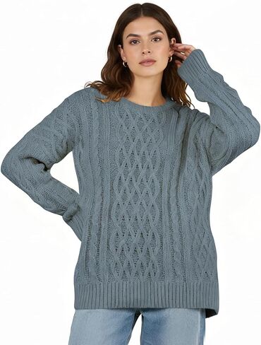 Buauty Women's Oversized Chunky Cable Knit Crewneck Sweater Fall Winter Long Sleeve Casual Pullover Tops Daily Outfits in Saudi Arabia