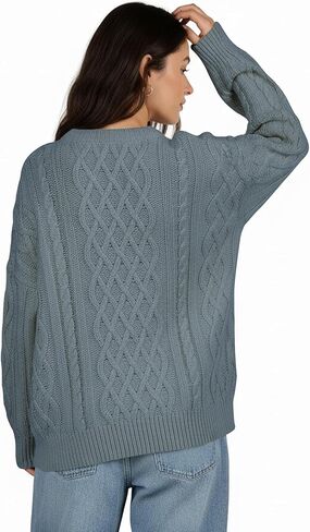 Buauty Women's Oversized Chunky Cable Knit Crewneck Sweater Fall Winter Long Sleeve Casual Pullover Tops Daily Outfits in Saudi Arabia