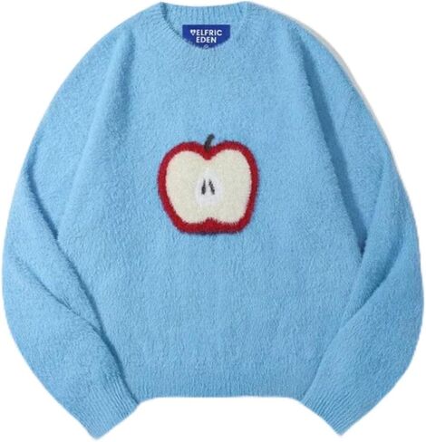 Aelfric Eden Apple Graphic Cropped Sweater Fuzzy Soft Mohair Oversized Solid Knit Casual Pullover 2025 Trendy Outfits in Saudi Arabia