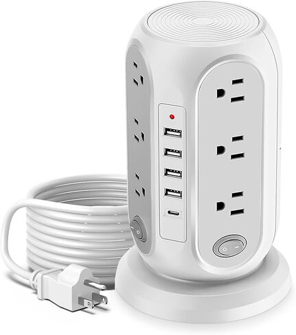 Power Strip Tower, Charging Tower for Multiple Devices, 16.5FT Surge Protector Tower with 12 AC Outlets 5 USB Ports (1 USB C) Overload Protection for Home Kitchen Dorm Office Desk (black-16.5ft) in Kuwait