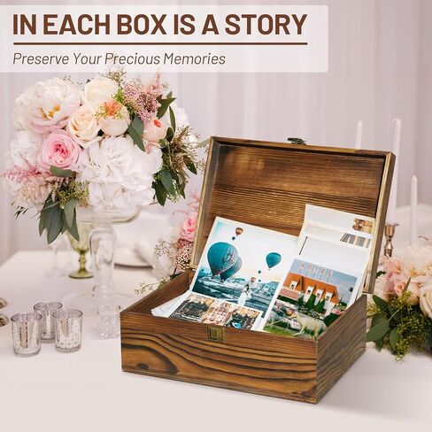 Large Wooden Keepsake Box, Vintage Storage Box with Hinged Lid, Decorated Wooden Memory Box for Crafts Art Hobbies Photos and Valentine's Day Decoration in Saudi Arabia