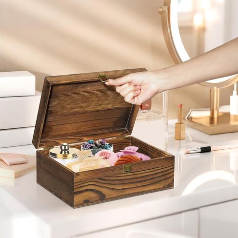 Large Wooden Keepsake Box, Vintage Storage Box with Hinged Lid, Decorated Wooden Memory Box for Crafts Art Hobbies Photos and Valentine's Day Decoration in Saudi Arabia