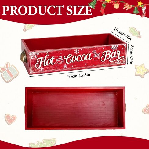 Christmas 3D Hot Cocoa Bar Wood Storage Box Vintage Red Rustic Wooden Organizer Bins Tabletop with Handle for Xmas Farmhouse Party Home Office Kitchen Decor in Saudi Arabia
