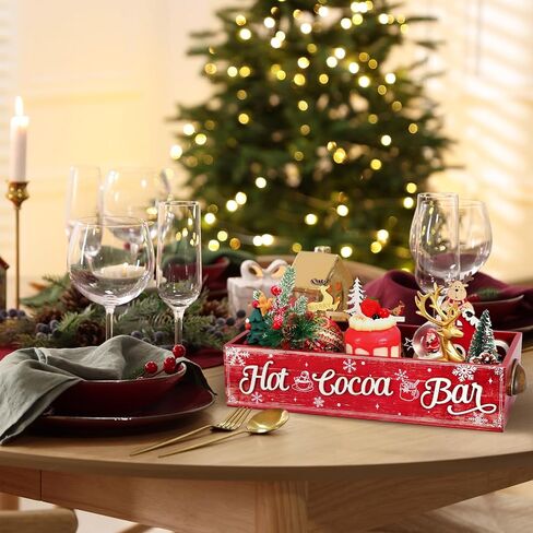 Christmas 3D Hot Cocoa Bar Wood Storage Box Vintage Red Rustic Wooden Organizer Bins Tabletop with Handle for Xmas Farmhouse Party Home Office Kitchen Decor in Saudi Arabia