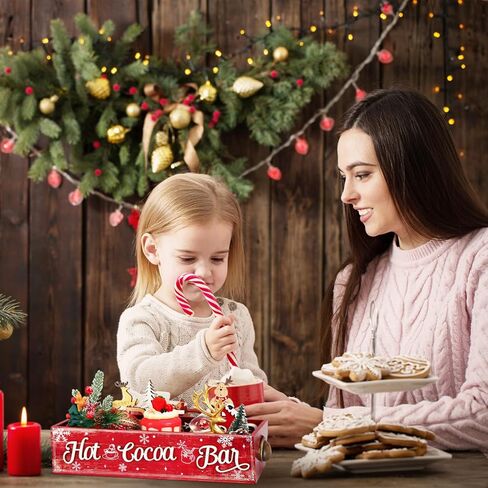 Christmas 3D Hot Cocoa Bar Wood Storage Box Vintage Red Rustic Wooden Organizer Bins Tabletop with Handle for Xmas Farmhouse Party Home Office Kitchen Decor in Saudi Arabia