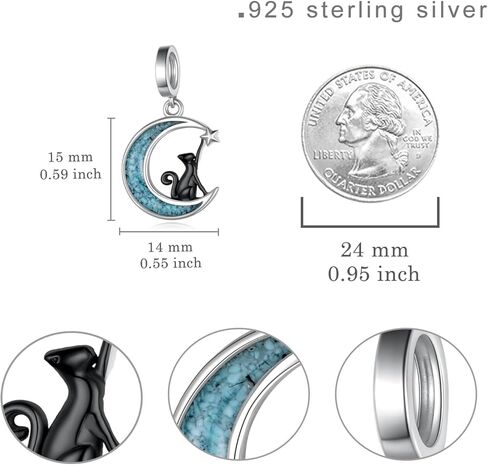 Black Cat Charms 925 Sterling Silver Turquoise Cat Charms Black Cat Jewelry Gifts for Women in Saudi Arabia