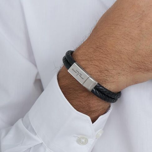 Sett&Co - Personalized Engraved Black Leather Bracelet - Stainless Steel or 18K Gold Plating - Custom Inscription - Engraved Jewelry for Him, Men, Dad - Dainty Gift For Valentine's Day, Christmas, Father's Day, Anniversary in Saudi Arabia