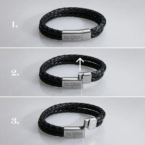 Sett&Co - Personalized Engraved Black Leather Bracelet - Stainless Steel or 18K Gold Plating - Custom Inscription - Engraved Jewelry for Him, Men, Dad - Dainty Gift For Valentine's Day, Christmas, Father's Day, Anniversary in Saudi Arabia