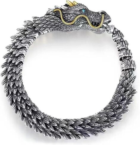 Feng Shui Dragon Bracelet, Vintage 925 Sterling Silver Power and Strength Bracelet for Luck, Success, and Protection, Aztec Gothic Jewelry Gift for Men and Women in Saudi Arabia
