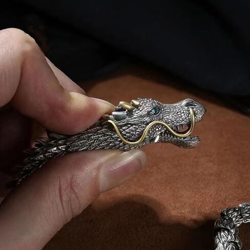 Feng Shui Dragon Bracelet, Vintage 925 Sterling Silver Power and Strength Bracelet for Luck, Success, and Protection, Aztec Gothic Jewelry Gift for Men and Women in Saudi Arabia