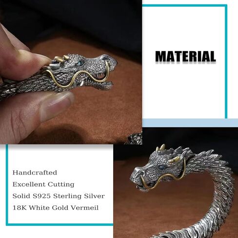 Feng Shui Dragon Bracelet, Vintage 925 Sterling Silver Power and Strength Bracelet for Luck, Success, and Protection, Aztec Gothic Jewelry Gift for Men and Women in Saudi Arabia