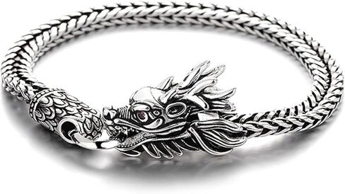 Feng Shui Dragon Bracelet, Vintage 925 Sterling Silver Power and Strength Bracelet for Luck, Success, and Protection, Aztec Gothic Jewelry Gift for Men and Women in Saudi Arabia