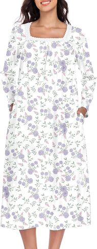 MZROCR Long Sleeve Cotton Nightgowns for Women Soft Night Gowns for Adult Square Neckline Sleepwear Victorian Sleep Dress in Saudi Arabia