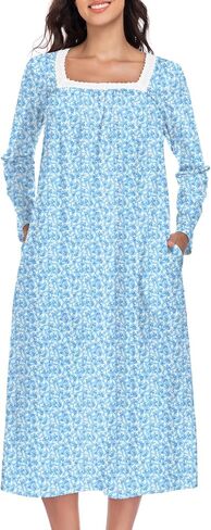 MZROCR Long Sleeve Cotton Nightgowns for Women Soft Night Gowns for Adult Square Neckline Sleepwear Victorian Sleep Dress in Saudi Arabia