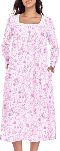 MZROCR Long Sleeve Cotton Nightgowns for Women Soft Night Gowns for Adult Square Neckline Sleepwear Victorian Sleep Dress in Saudi Arabia