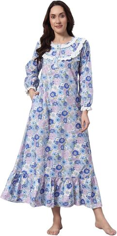 Nightgowns for Women, Soft 100% Cotton Victorian Style Nightgowns, Comfy Long-Sleeve Ladies Sleepwear Gown for Mom in Saudi Arabia