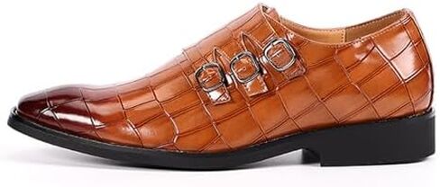 Men's Printed Oxford Dress Shoes,Fashion Metal Buckle Comfortable Pull-on Pointed-Toe Formal Shoes Business Wedding Slip-on Loafers for Men in Saudi Arabia