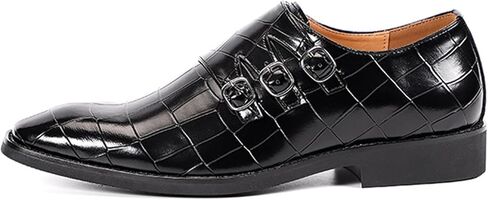 Men's Printed Oxford Dress Shoes,Fashion Metal Buckle Comfortable Pull-on Pointed-Toe Formal Shoes Business Wedding Slip-on Loafers for Men in Saudi Arabia