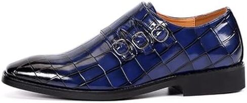 Men's Printed Oxford Dress Shoes,Fashion Metal Buckle Comfortable Pull-on Pointed-Toe Formal Shoes Business Wedding Slip-on Loafers for Men in Saudi Arabia