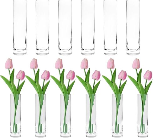 Clear Glass Cylinder Bud Vases,Small Clear Skinny Single Flower Vase for Centerpieces - Minimalist Bulk Vases for Wedding Birthday Bridal Shower Party Events Table Decor (2) in Saudi Arabia