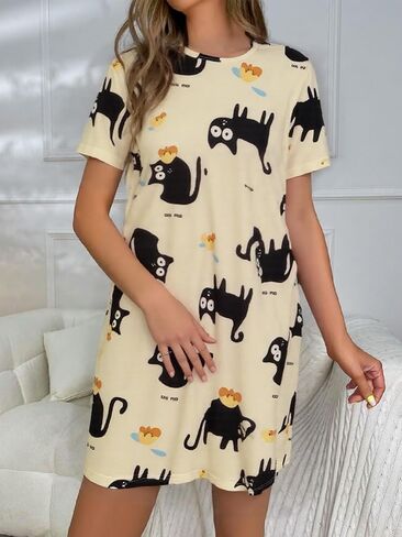 Women's Nightgown Sleepwear Short Sleeves Summer Dresses Round Neck Loose Dresses Casual Lounges in Saudi Arabia