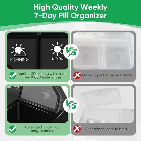 Weekly Pill Organizer 4 Times a Day, 7 Day Travel Pill Box with 28 Large Compartments Daily Pill Case, Portable Pill Container Medicine Organizer Vitamin Holder for Supplement (Black) in Saudi Arabia