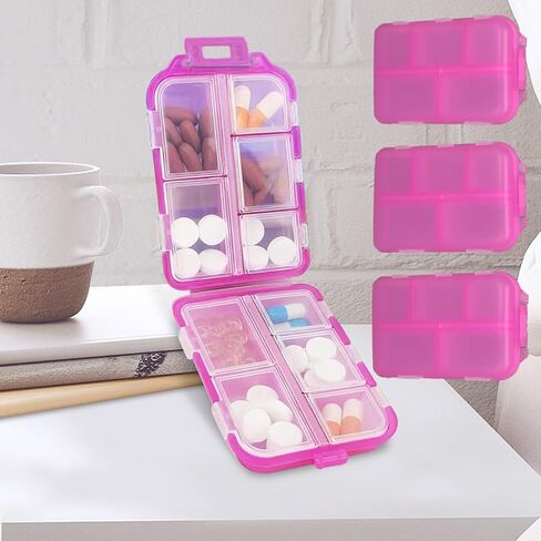 4 PCS Travel Pill Organizer, 10 Compartments Pill Box, Portable Folding Small Pill Case, Daily Pill Container for Purse, Medicine Organizer for Fish Oil, Vitamins (Blue) in Saudi Arabia